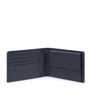 piquadro, obidos, leather wallet, coin holder, blue, for men