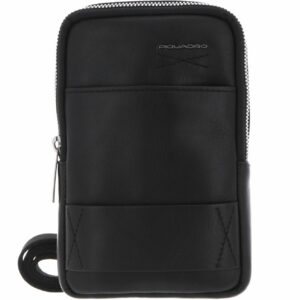 piquadro, obidos, leather crossbody bag, black, for men