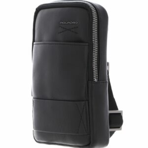 piquadro, obidos, leather crossbody bag, black, for men