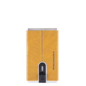 piquadro, blue square, leather card holder, for back and credit cards, yellow, unisex
