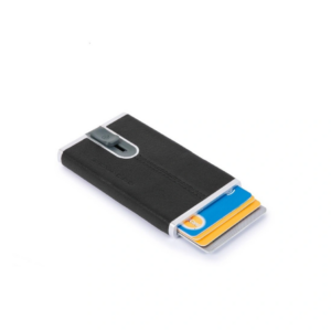 piquadro, black square, leather card holder, square sliding system, pp4825b3r, black, for men