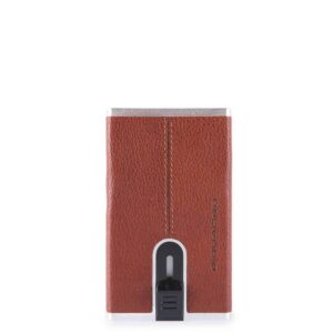 piquadro, black square, leather card holder, square sliding system with money clip, pp4825b3r cu, brown, for men