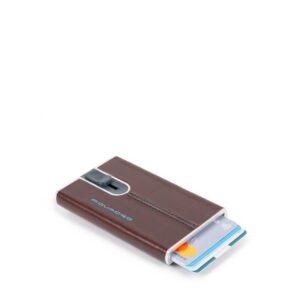 piquadro, blue square, leather card holder, square sliding system with money clip, pp5358b2r, mahogany, for men