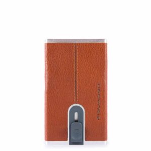piquadro, piquadro, leather card holder, square sliding system, arancio, unisex