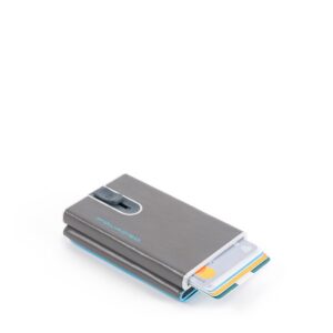piquadro, blue square, leather card holder, square sliding system with compact for banknotes, pp4891b2r gr6, grey, for men