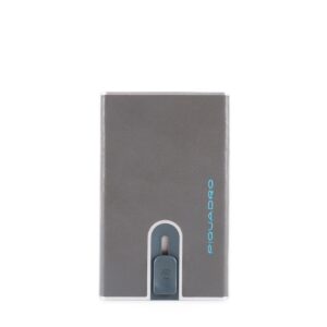 piquadro, blue square, leather card holder, square sliding system with compact for banknotes, pp4891b2r gr6, grey, for men