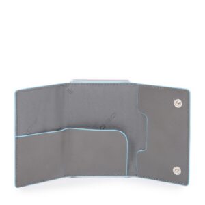piquadro, blue square, leather card holder, square sliding system with compact for banknotes, pp4891b2r gr6, grey, for men