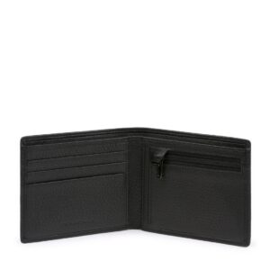 piquadro, piquadro, leather wallet, with zipped coin pocket, black, for men