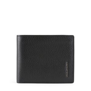 piquadro, piquadro, leather wallet, with zipped coin pocket, black, for men