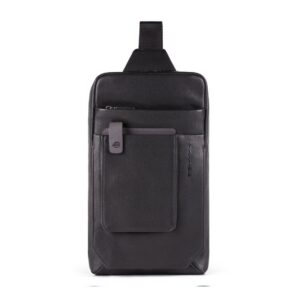 piquadro, tallin, leather bag, mono sling, black, for men, 20 x 33 x 5 cm
