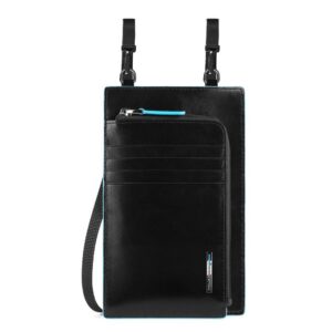 piquadro, blue square, leather crossbody bag, black, 11.5 x 19 x 2 cm, for men