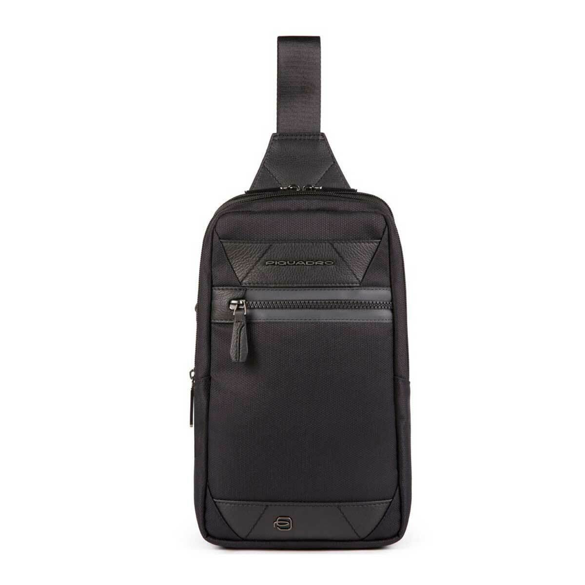 piquadro, trakai, leather & fabric, mono sling, textile crossbody bag, black, 42021990, 31 x 18 x 7 cm, for men piquadro, trakai, leather & fabric, mono sling, textile crossbody bag, black, 42021990, 31 x 18 x 7 cm, for men