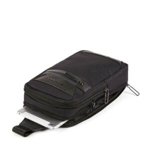 piquadro, trakai, leather & fabric, mono sling, textile crossbody bag, black, 42021990, 31 x 18 x 7 cm, for men