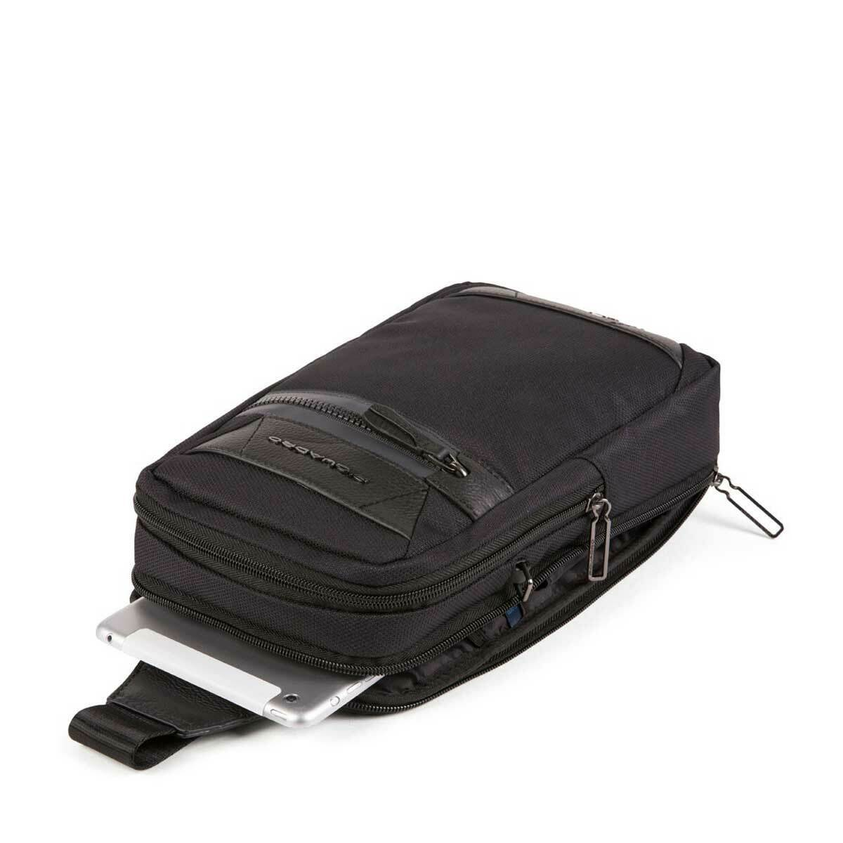 piquadro, trakai, leather & fabric, mono sling, textile crossbody bag, black, 42021990, 31 x 18 x 7 cm, for men piquadro, trakai, leather & fabric, mono sling, textile crossbody bag, black, 42021990, 31 x 18 x 7 cm, for men