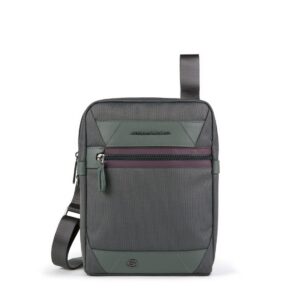 piquadro, trakai, recycled materials, small, textile crossbody bag, green, 27 x 21 x 5 cm, for men