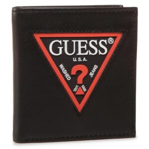 set guess: guess, leather keyring, black + daelon, leather wallet, small billfold, red/black, for men