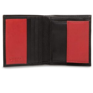 set guess: guess, leather keyring, black + daelon, leather wallet, small billfold, red/black, for men