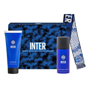 set inter: inter, shower gel, 200 ml + inter, deodorant spray, for men, 150 ml + inter, textile scarf, blue, for men