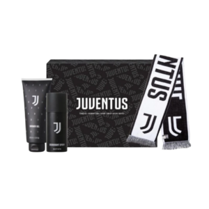 set juventus: juventus, shower gel, 200 ml + juventus, deodorant spray, for men, 150 ml + juventus, textile scarf, black/white, for men
