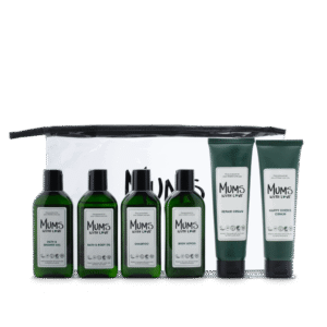 starter kit set mums with love: mums with love, hydrating, body lotion, 100 ml + mums with love, hair shampoo, for cleansing, 100 ml + mums with love, shower gel, for all skin types, 100 ml + mums with love, cleansing, bath oil, 100 ml + happy cheeks, repairing, cream, for face, 100 ml + mums with love, repairing, cream, for face, 100 ml + mums with love, textile bag, toiletry, for women