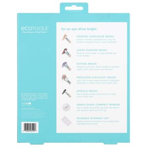 brighter tomorrow set ecotools: ecotools, pointed, concealer brush + ecotools, large, eyeshadow brush + ecotools, diffuse, eyeshadow brush + ecotools, precision, highlighter brush + ecotools, spoolie, eyebrow brush + compact mirror, single sided + ecotools, brush cannister