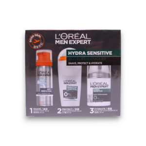 travel set l'oreal paris: men expert, alcohol free, hydrating & regenerating, day & night, cream, for face, 50 ml + men expert, alcohol free, anti sweat, deodorant roll on, for men, 50 ml + men expert, glycerin, against irritation, shaving foam, 50 ml
