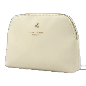 aromatherapy associates, textile makeup bag, white