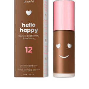 benefit, hello happy, brightening, liquid foundation, 12, deep warm, spf 15, 30 ml