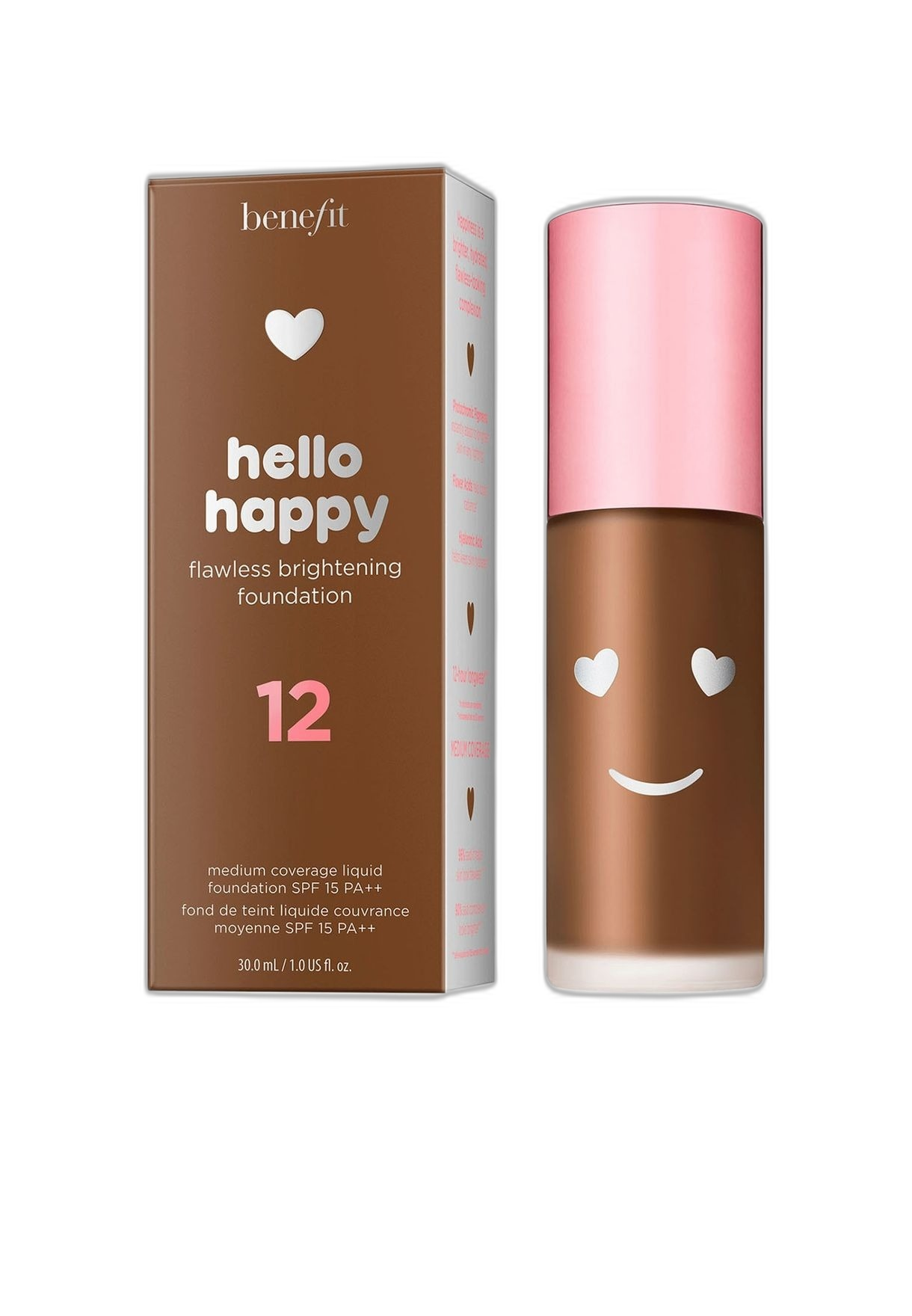 benefit, hello happy, brightening, liquid foundation, 12, deep warm, spf 15, 30 ml benefit, hello happy, brightening, liquid foundation, 12, deep warm, spf 15, 30 ml