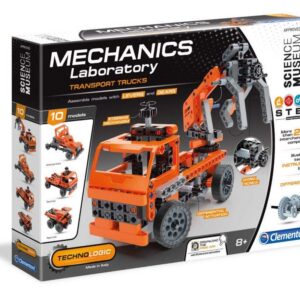 clementoni, mechanics laboratory, transport trucks, construction set, for boys, 8+ years