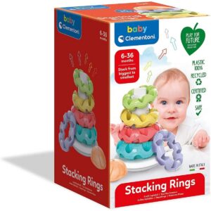 clementoni, play for future tower, stacking rings, puzzle, unisex, 6 36 months