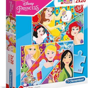 set duo, clementoni, supercolor, disney princess, puzzle, for girls, 3+ years, 2 x 20 pcs
