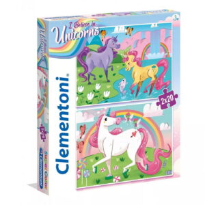 set duo, clementoni, supercolor, i believe in unicorns, puzzle, for girls, 3+ years, 2 x 20 pcs