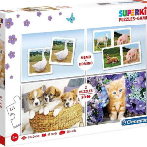 clementoni, superkit, animals, puzzle, unisex, 4+ years, 2 x 30 + 48 + 28 pcs