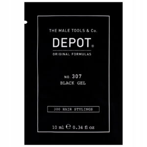 depot, 300 hair stylings no. 307 black, botanical complex, hair styling gel, temporary coverage & volume, medium hold, 10 ml