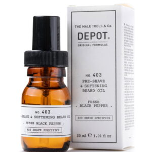 depot, 400 shave specifics no. 403, fresh black pepper, softening, pre shaving oil, 30 ml
