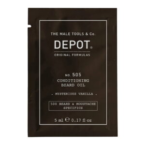 depot, 500 beard & mustache specifics no. 505, beard oil, misterious vanilla, vitamin e, for shine & softness, 5 ml