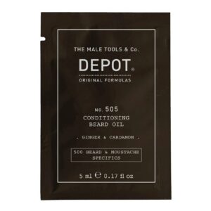 depot, 500 beard & mustache specifics no. 505, beard oil, ginger & cardamom, for shine & softness, 5 ml