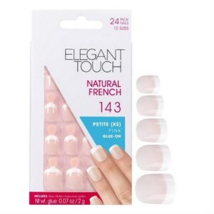 set, elegant touch, natural french, square, artificial nails, pink, 143, petite (xs), 24 pcs