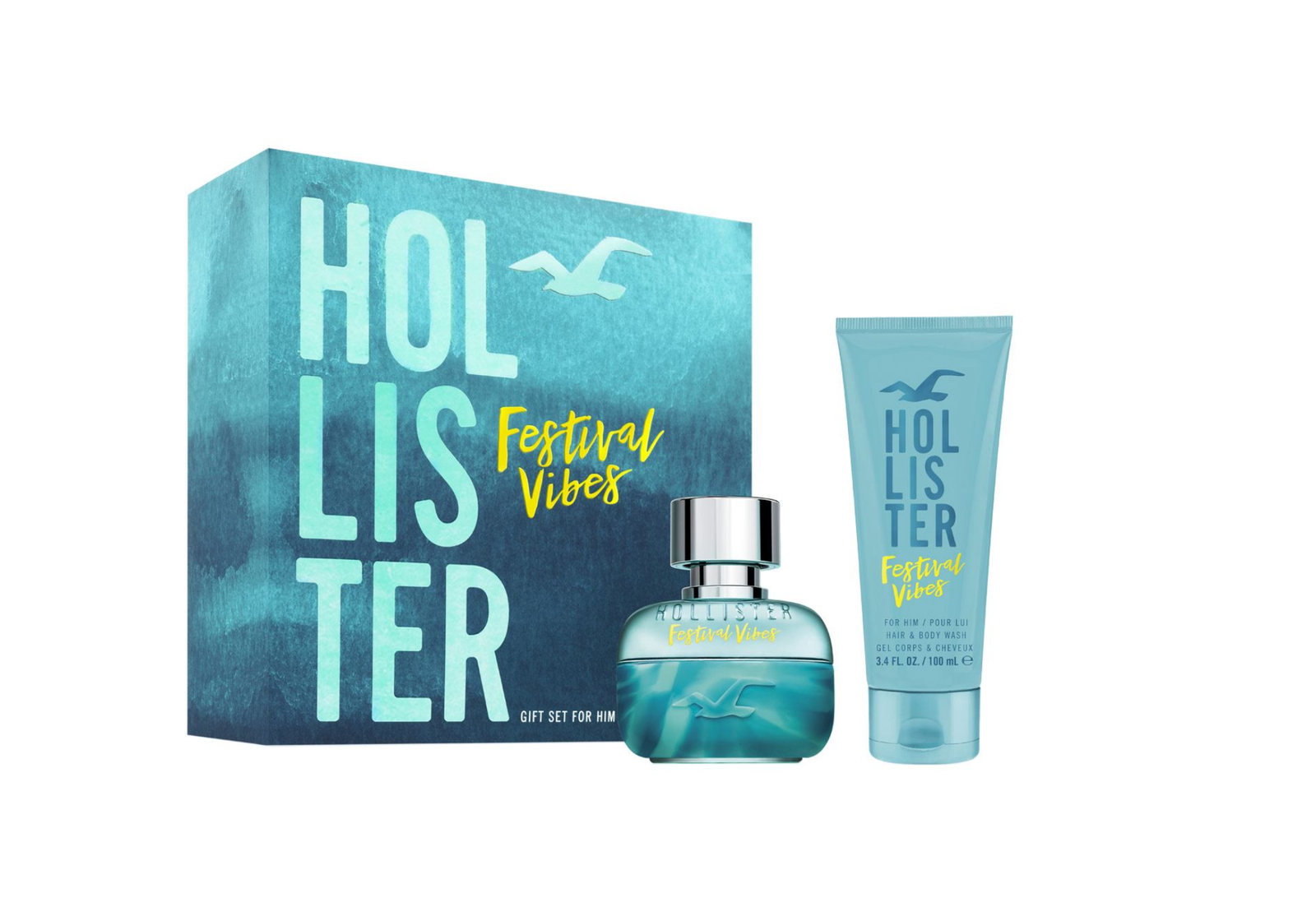 festival vibes set hollister: festival vibes, shower gel & shampoo 2 in 1, 100 ml + festival vibes, eau de toilette, for men, 50 ml festival vibes set hollister: festival vibes, shower gel & shampoo 2 in 1, 100 ml + festival vibes, eau de toilette, for men, 50 ml