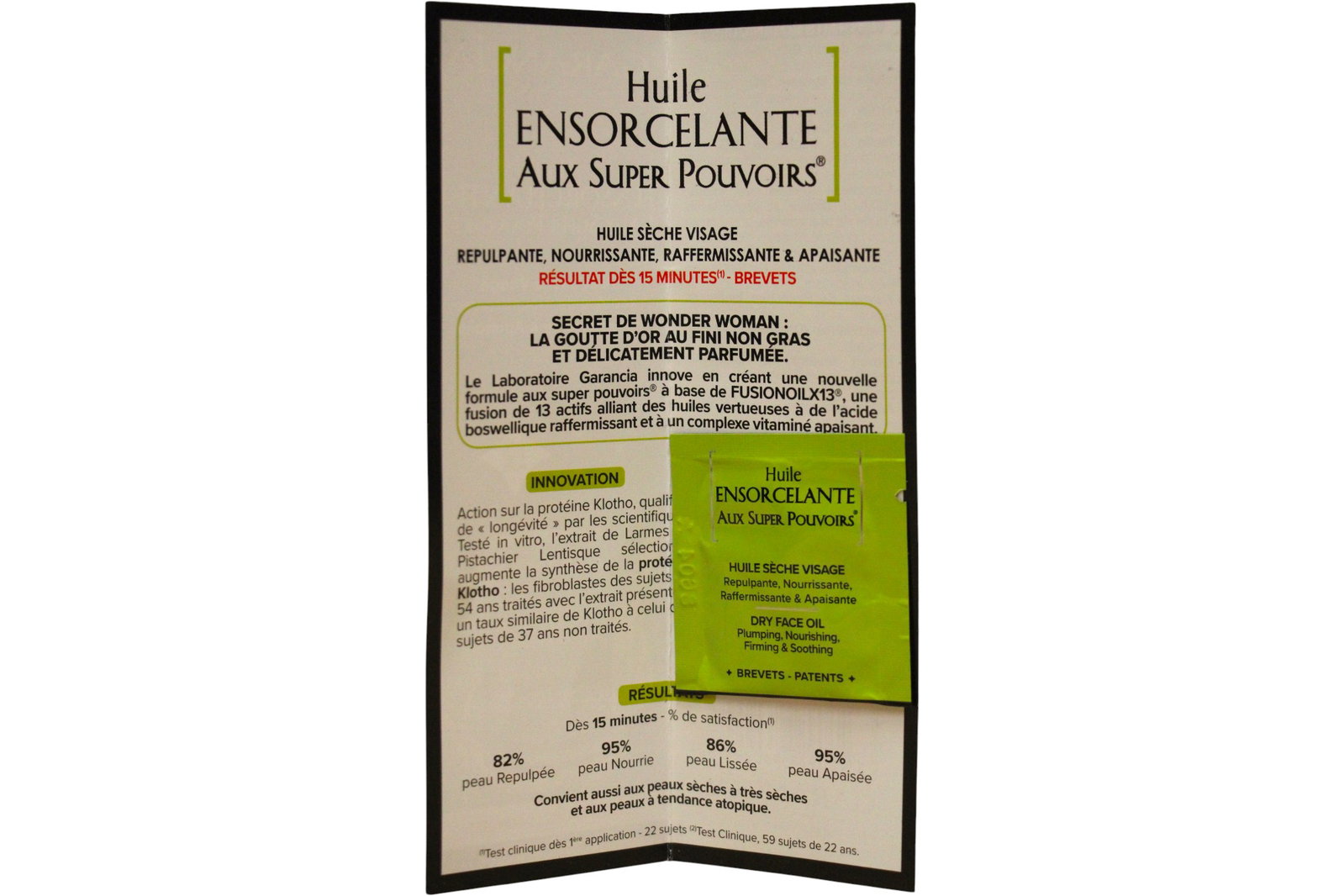 garancia, huile ensorcelante aux super pouvoirs, botanical extracts, soothing/hydrating & nourishing, day & night, oil, for face & body, 1 ml *sample garancia, huile ensorcelante aux super pouvoirs, botanical extracts, soothing/hydrating & nourishing, day & night, oil, for face & body, 1 ml *sample