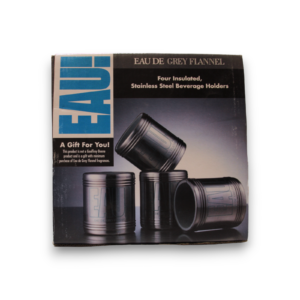set, geoffrey beene, eau de grey flannel, metal cup holder, grey, 4 pcs