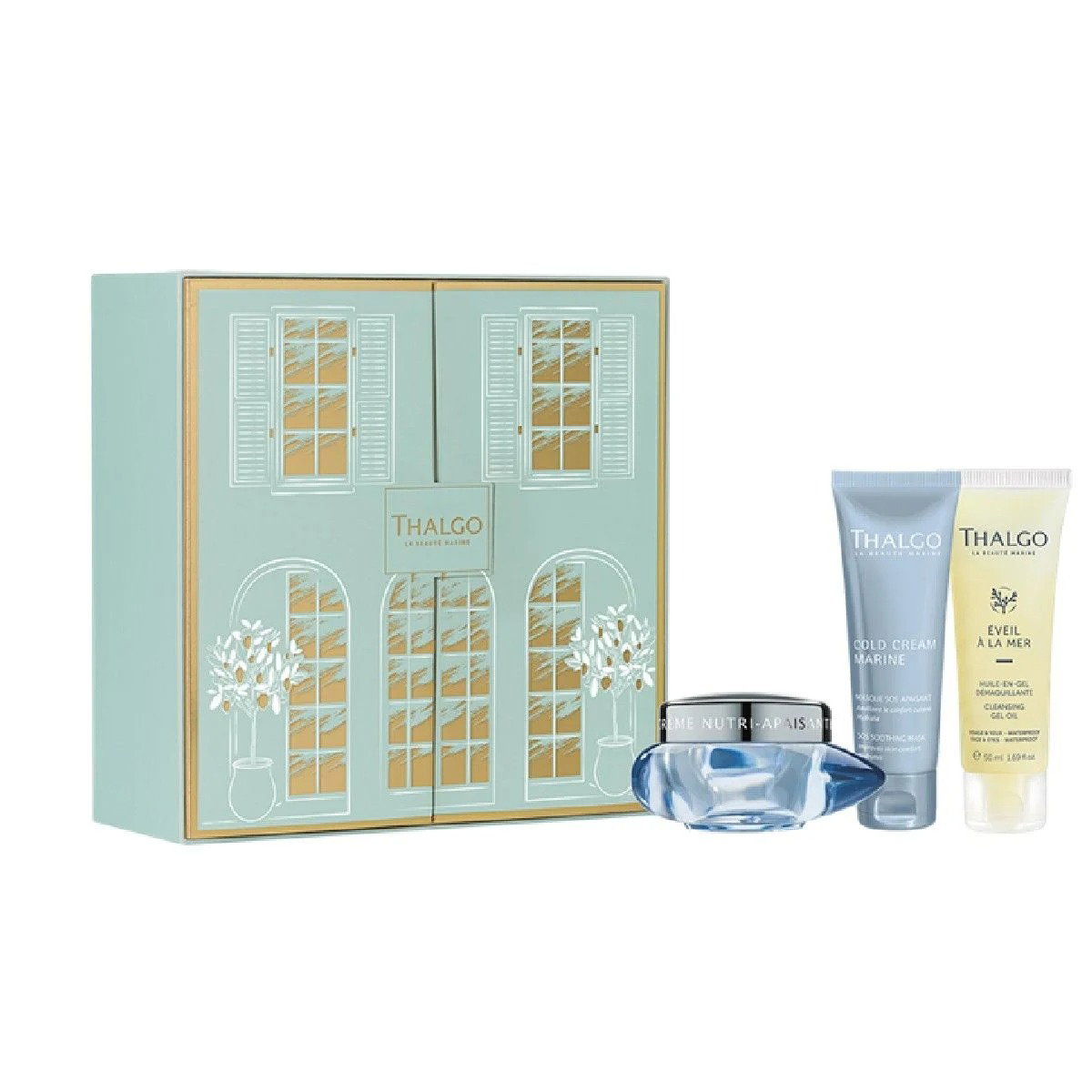 gift box set thalgo: eveil à la mer, cleanser, cleansing gel, for face, 50 ml + cold cream marine, soothing, cream, for face, 50 ml + cold cream marine sos, soothing, cream mask, for face, 50 ml gift box set thalgo: eveil à la mer, cleanser, cleansing gel, for face, 50 ml + cold cream marine, soothing, cream, for face, 50 ml + cold cream marine sos, soothing, cream mask, for face, 50 ml
