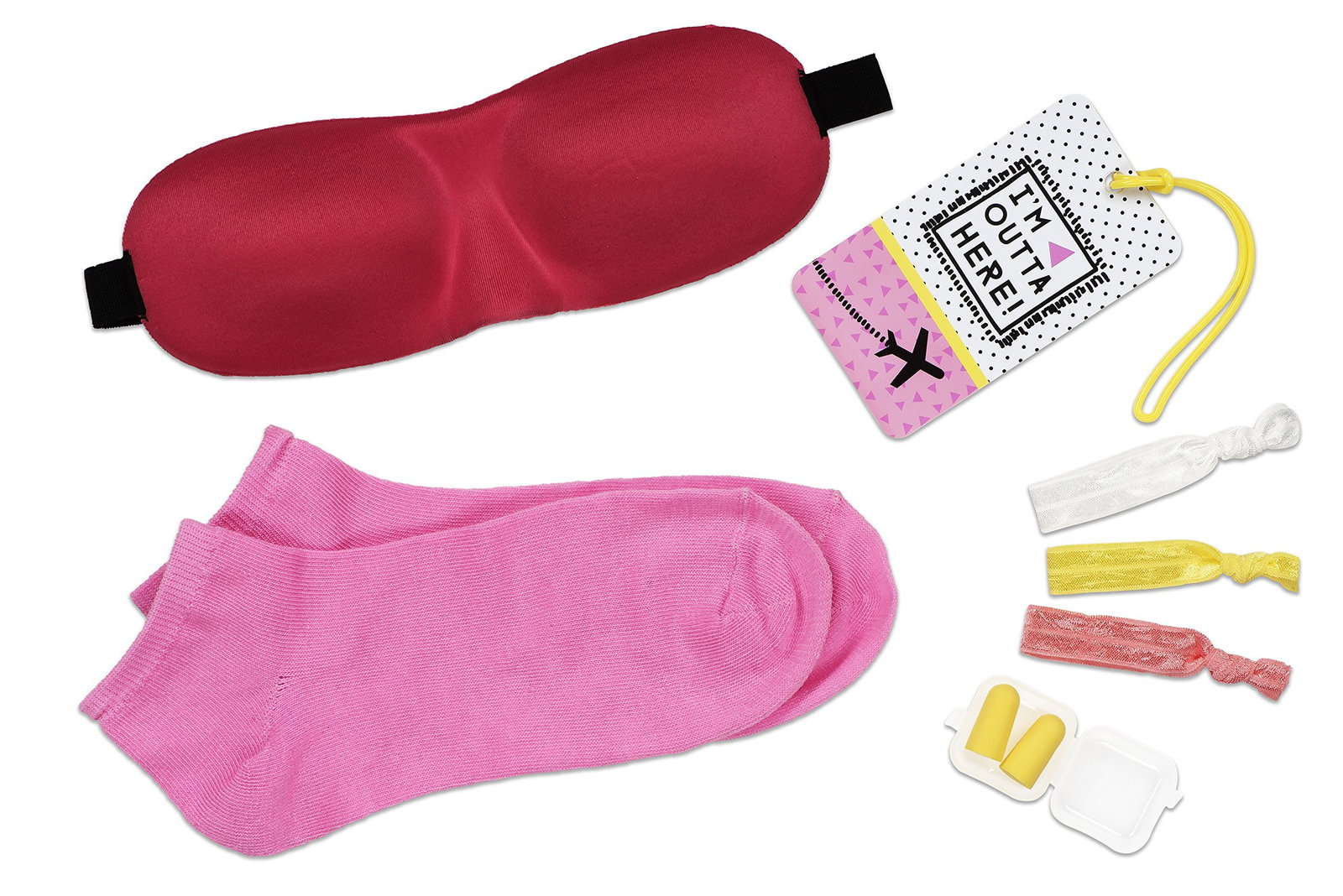 inflight essential kit set beauty junky: beauty junky, hair elastic, 3 pcs + beauty junky, foam earplugs + beauty junky, luggage tag, metal keyring + beauty junky, textile socks, for women + beauty junky, sleep mask, universal inflight essential kit set beauty junky: beauty junky, hair elastic, 3 pcs + beauty junky, foam earplugs + beauty junky, luggage tag, metal keyring + beauty junky, textile socks, for women + beauty junky, sleep mask, universal