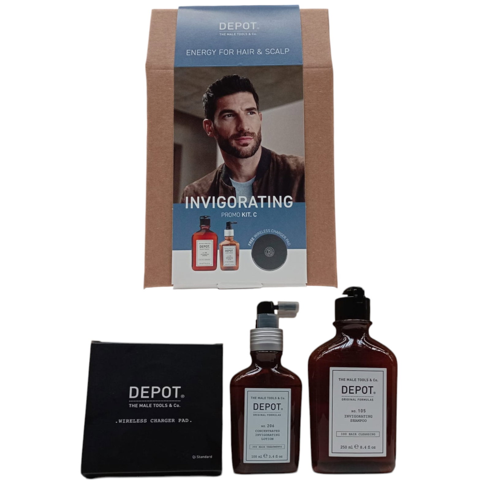 invigorating kit c set depot: 100 hair cleansing no. 105, multivitamin complex, hair shampoo, anti hair loss, 250 ml + 200 hair treatments no. 206, hair lotion treatment, invigorating, 100 ml invigorating kit c set depot: 100 hair cleansing no. 105, multivitamin complex, hair shampoo, anti hair loss, 250 ml + 200 hair treatments no. 206, hair lotion treatment, invigorating, 100 ml