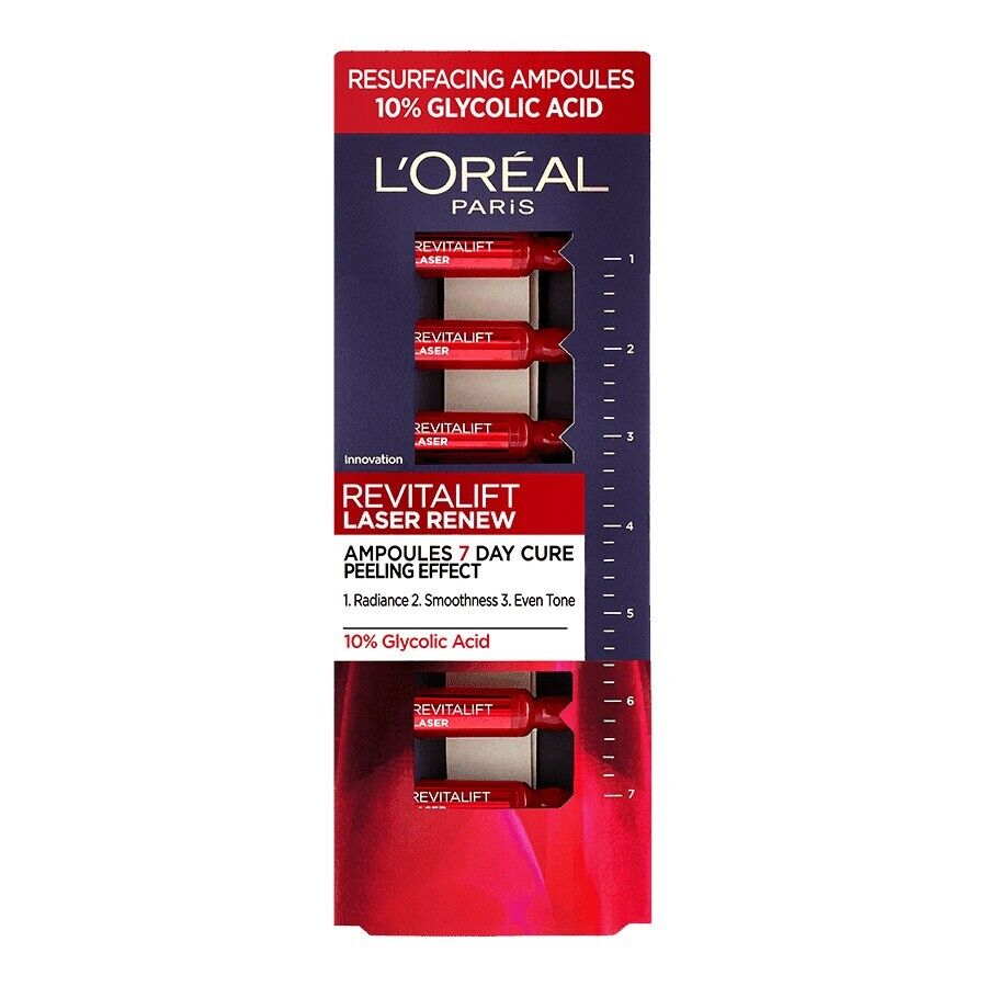 set, l'oreal paris, revitalift laser renew, glycolic acid, peeling, ampoules treatment serum, for face, for women, 7 pcs, 1 ml set, l'oreal paris, revitalift laser renew, glycolic acid, peeling, ampoules treatment serum, for face, for women, 7 pcs, 1 ml