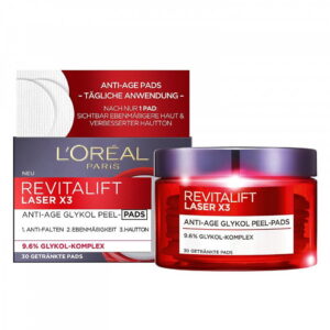 l'oreal paris, revitalift laser x3, glycolic acid, anti ageing, peel off pads, 30 pcs