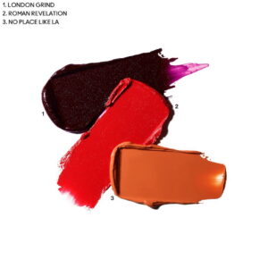 mac, from harris with love, lip palette, roman revelation: bright orange (matte) + no place like la: warm nude (amplified) + london grind: deep purple (amplified), 3 g