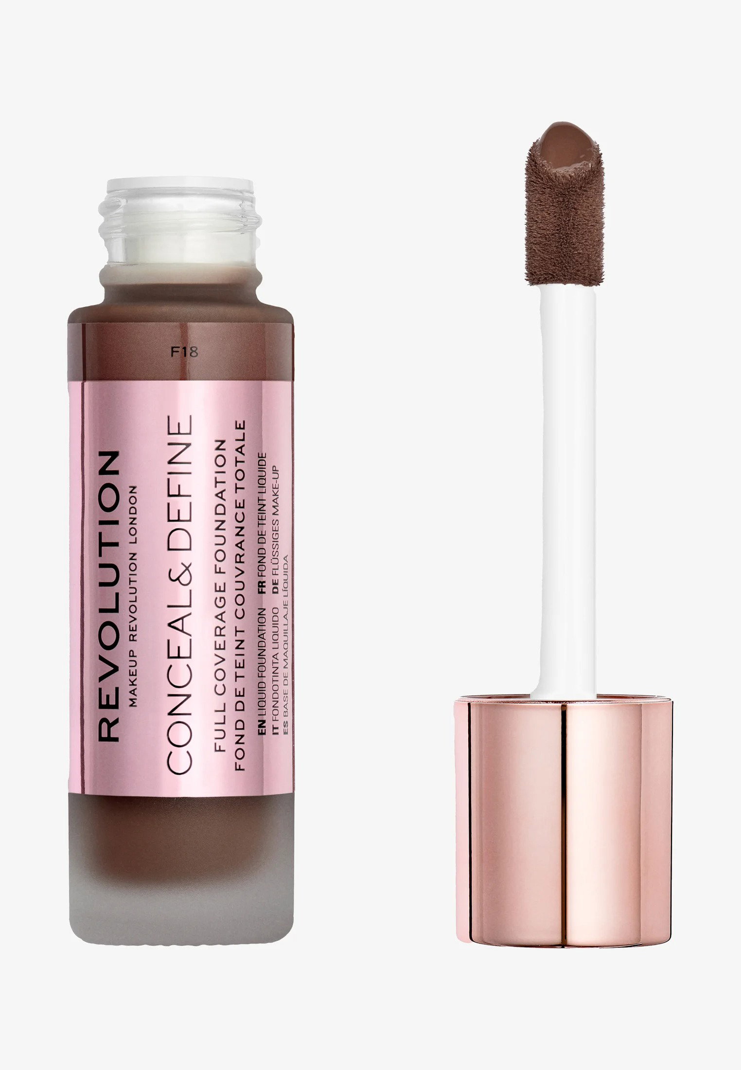 makeup revolution, conceal & define, oil free, cream foundation, f 18, 23 ml makeup revolution, conceal & define, oil free, cream foundation, f 18, 23 ml