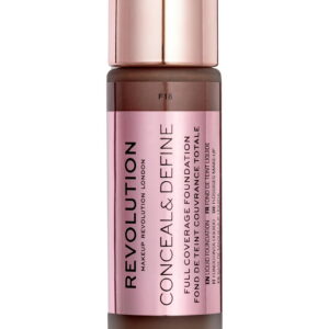 makeup revolution, conceal & define, oil free, cream foundation, f 18, 23 ml